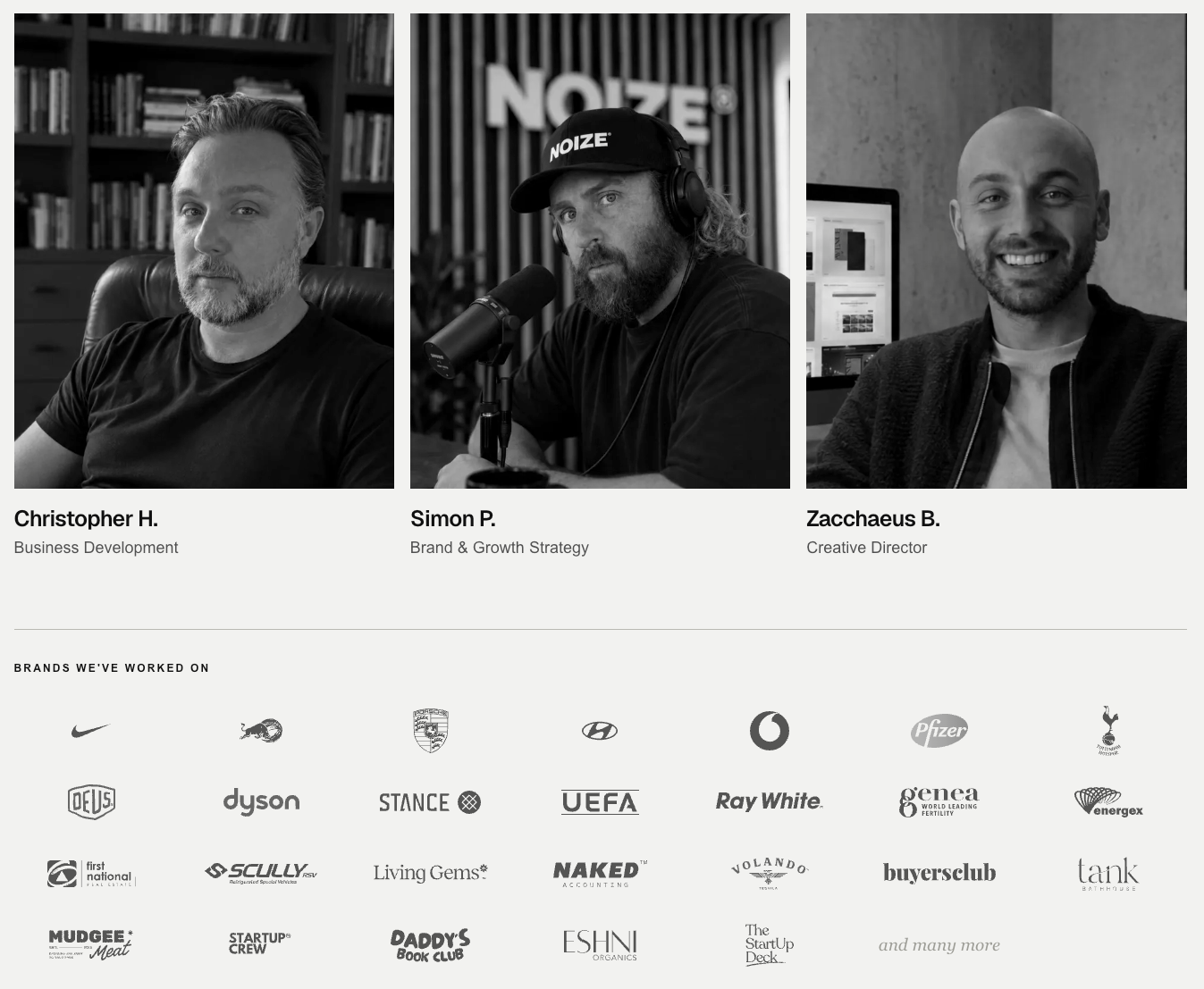 Christopher H., Simon P. and Zacchaeus B. with brands we've worked on
